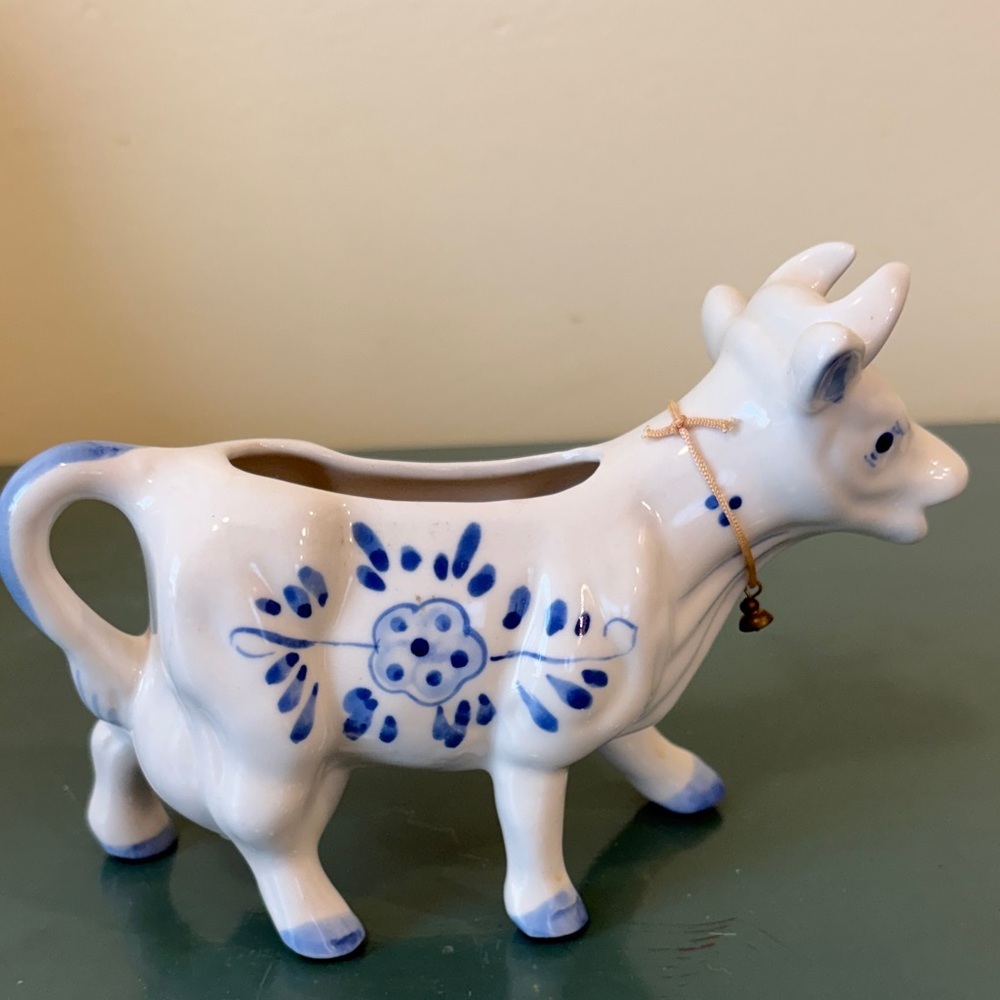 Vintage Enesco White and Blue Ceramic Cow Creamer